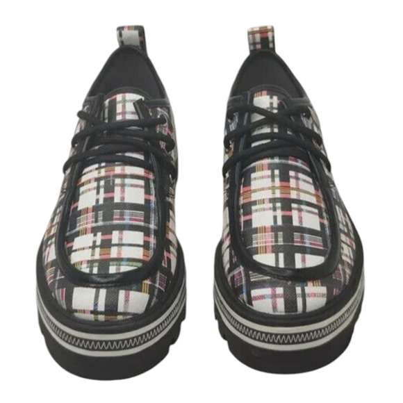New Multicolor Plaid Lace Up Platform Loafers - Picture 2 of 6